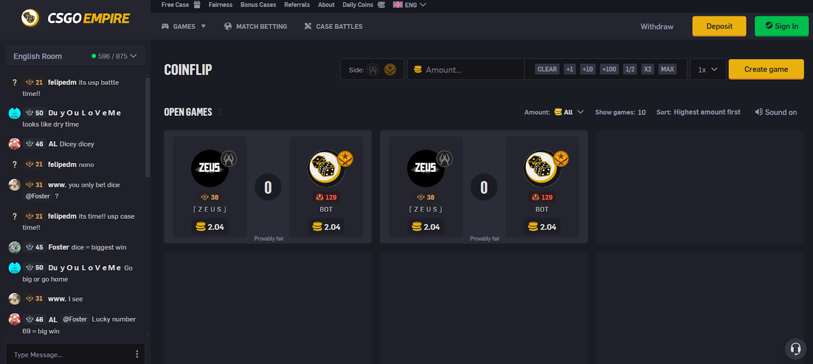 Deposit on CSGOEmpire