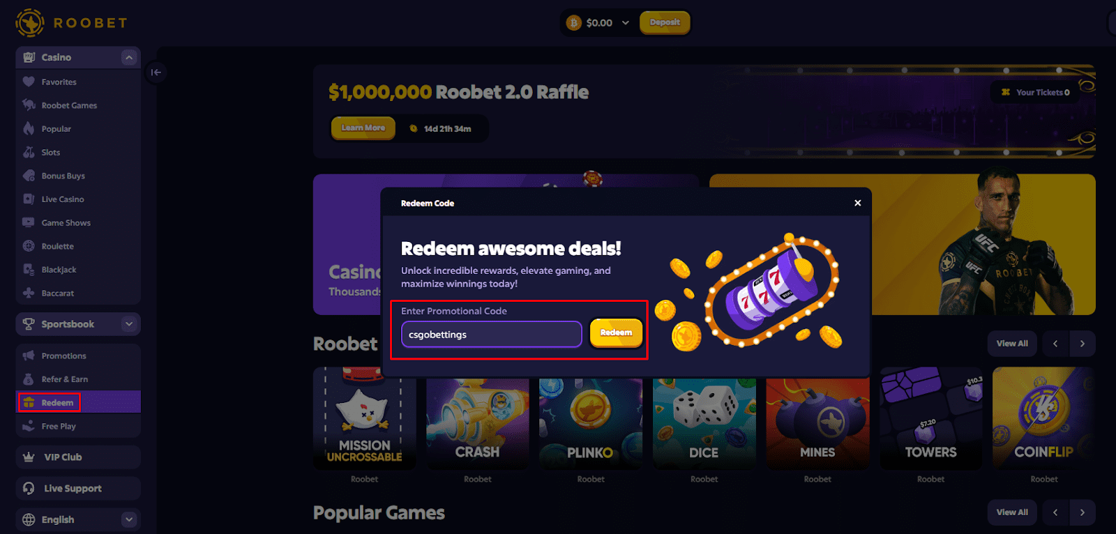 roobet promo code no deposit