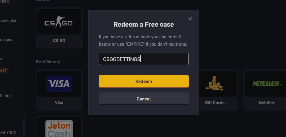 csgoempire code