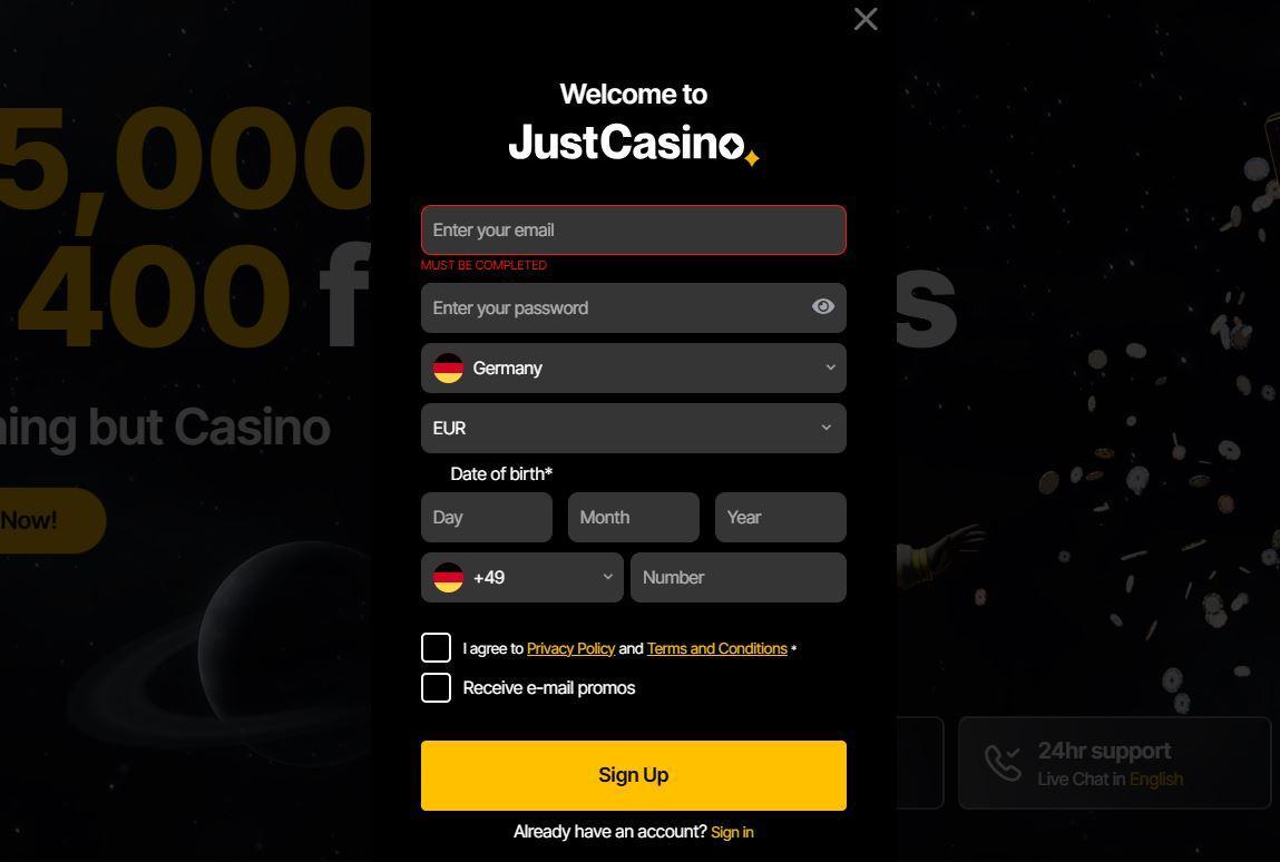 just casino promo code