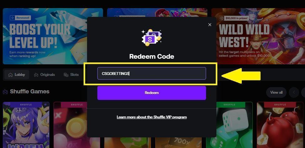 shuffle redeem code