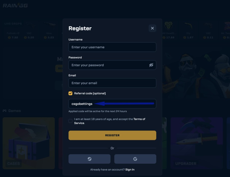 rain gg referral code