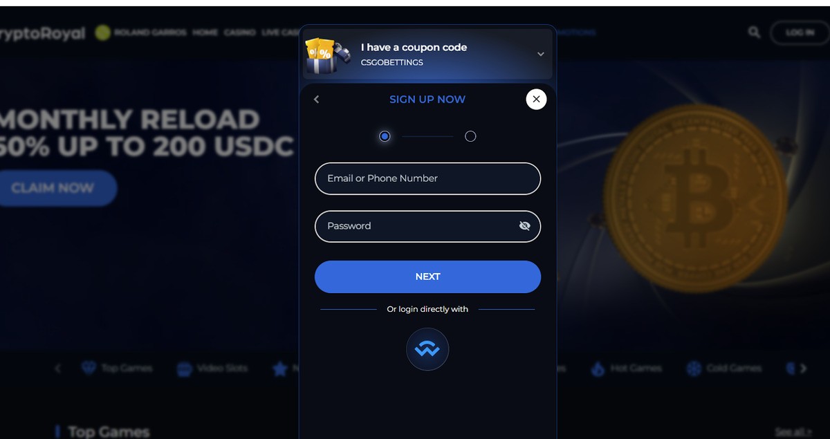 cryptoroyal sign-up form