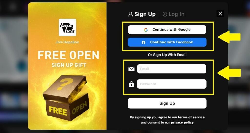 HapaBox sign up form