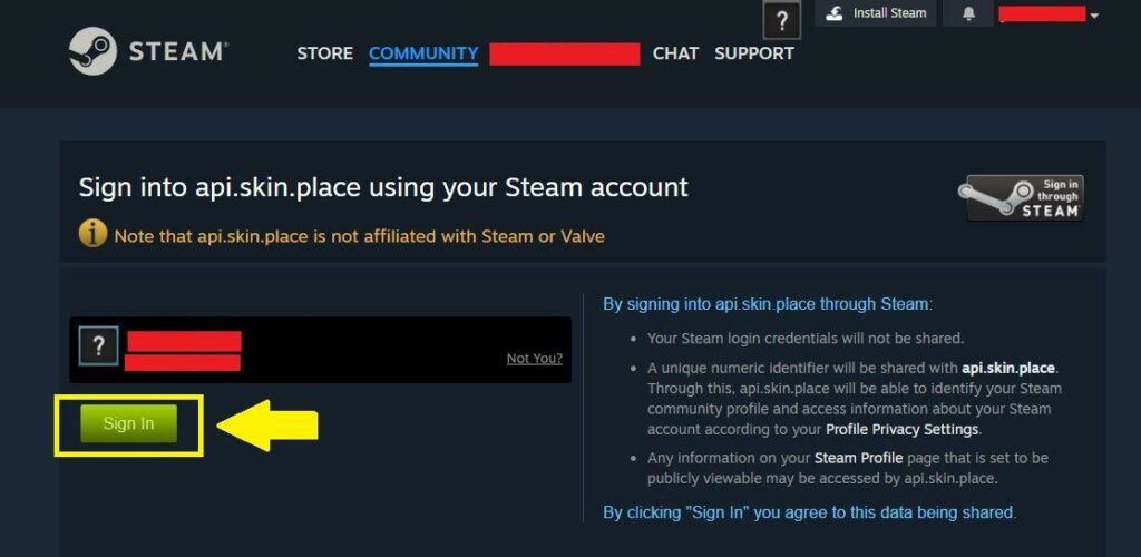 skinplace Steam sign-up